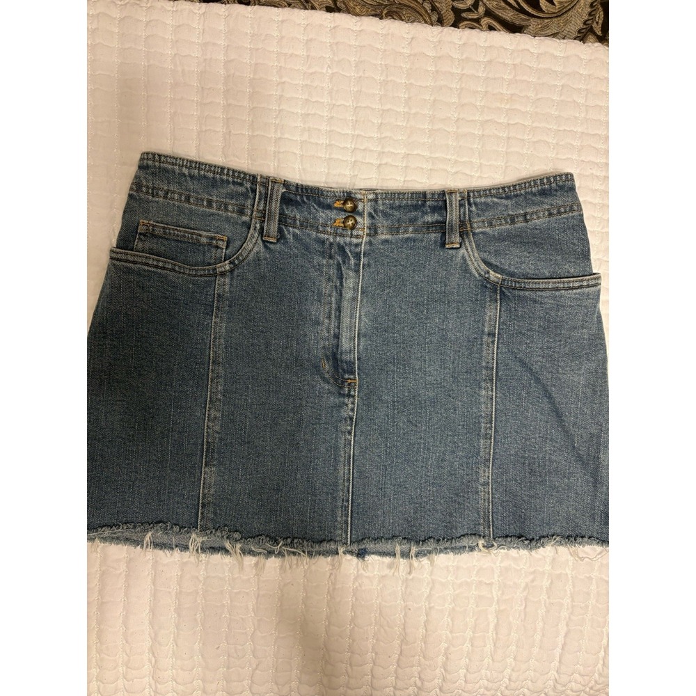 Jones Of New York, Jones Sport Denim Mini Skirt‎ With Frayed Hem,8, Stretch